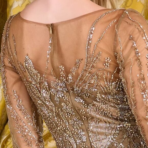 New Beads Embellished Maxi Mother Of Bride Beaded Gown w/ 3/4 Sleeves GL3786 - Picture 12 of 14